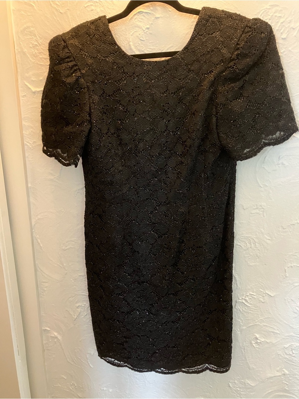 Leslie Fay Black Lace Puff-Sleeve Cocktail Dress